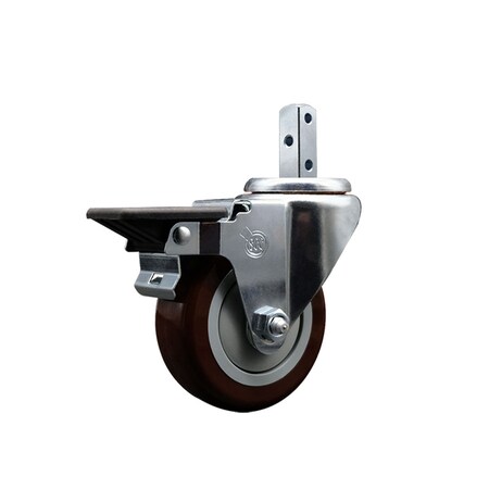 Service Caster 3.5'' Maroon Polyurethane Wheel Swivel 3/4'' Square Stem Caster with Brake SCC-SQ20S3514-PPUB-MRN-PLB-34